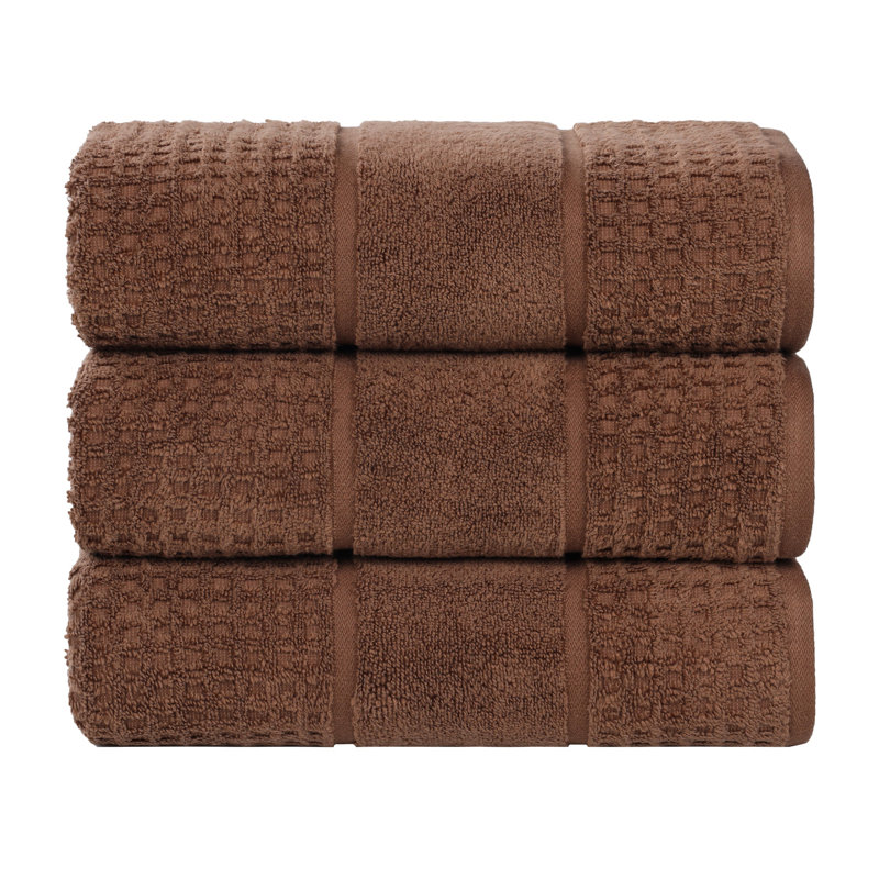  Zero-Twist Cotton Bath Towel Set - Honeycomb Waffle Texture - Quick-Dry, Chocolate