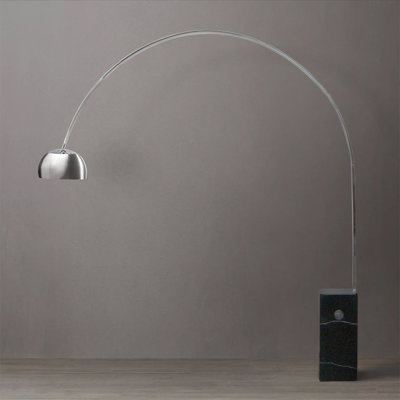 Lampe sur pied arquée 95 po à DEL Mammoth, abat-jour réglable au fini nickel satiné, base en marbre (noir ou blanc), lampe sur pied à arche moderne pour le salon