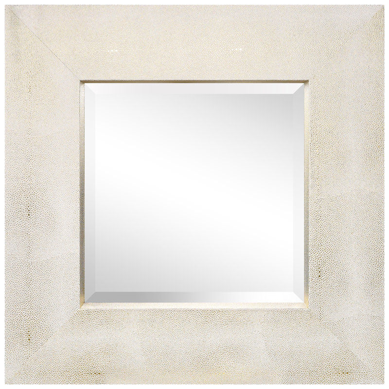Square Leather Mirror, Gold/White