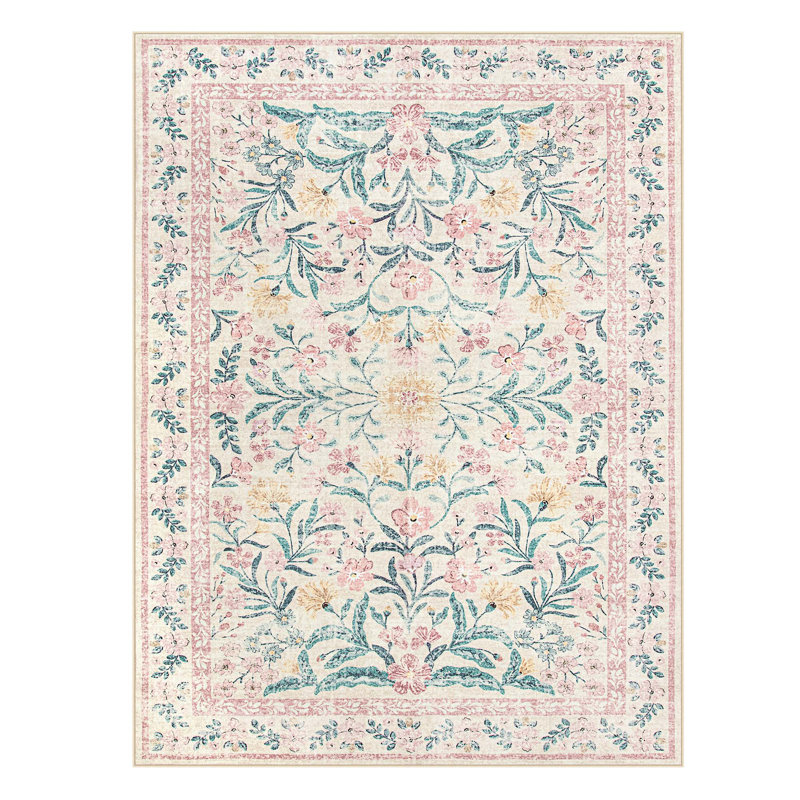 Washable Floral Area Rugs Boho Large Rugs Non-Slip for Bedroom Soft Rubber Backed Carpet, Rectangle 9' x 12'
