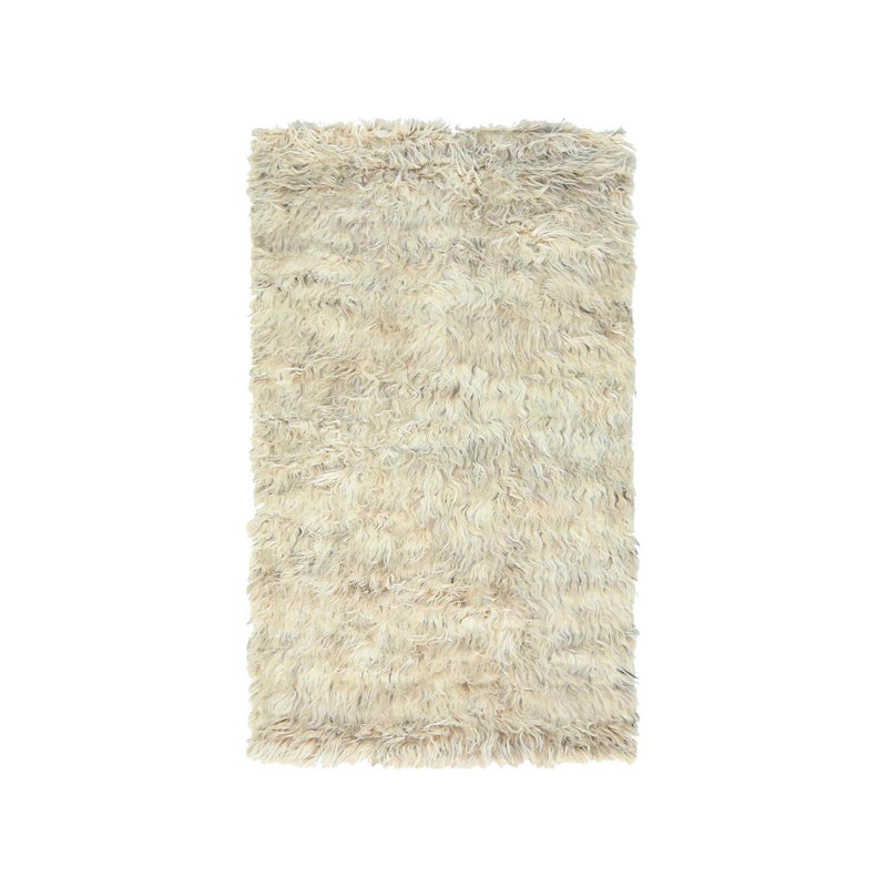 Tapis beige en laine naturelle à poils longs 3 pi 1 po x 5 pi 3 po de style grec Flokati D6DEF36B8D8A40598AF9129B77B25C76
