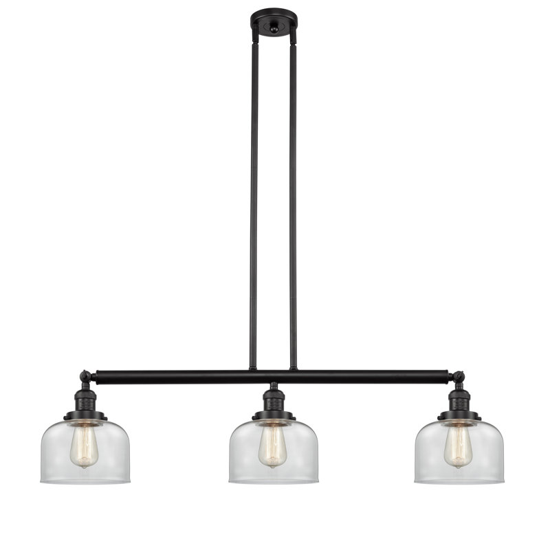 Jebediah 3-Light Metal Kitchen Island Pendant with Glass Shades , Oil Rubbed Bronze, Clear, 100W LED