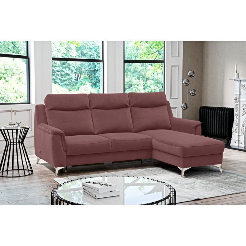Izola 3 Seater Velvet Sofa Bed, Indian Rose, Right Hand Facing