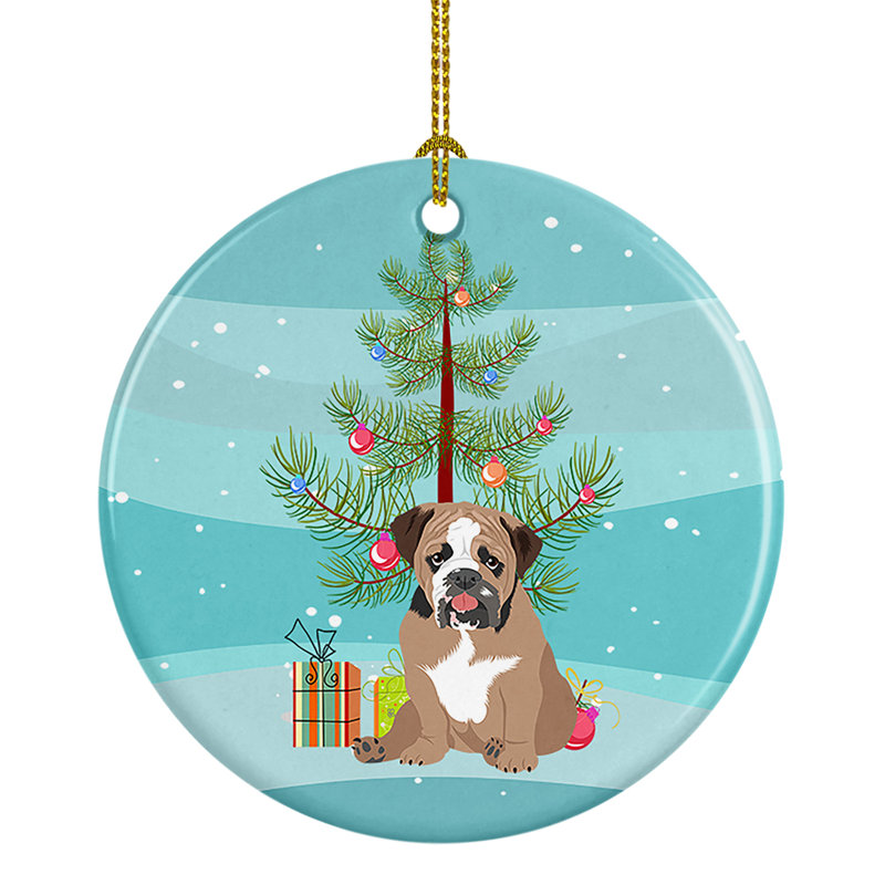 Ornement de Noël en céramique en forme de bouledogue anglais tricolore no. 4, Bouledogue anglais tricolore # 4