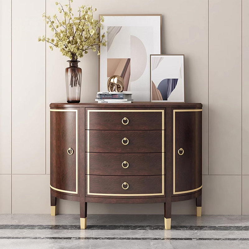 Console en bois massif en demi-cercle, H 35,43 po x l 39,37 po x P 15,75 po, Noyer