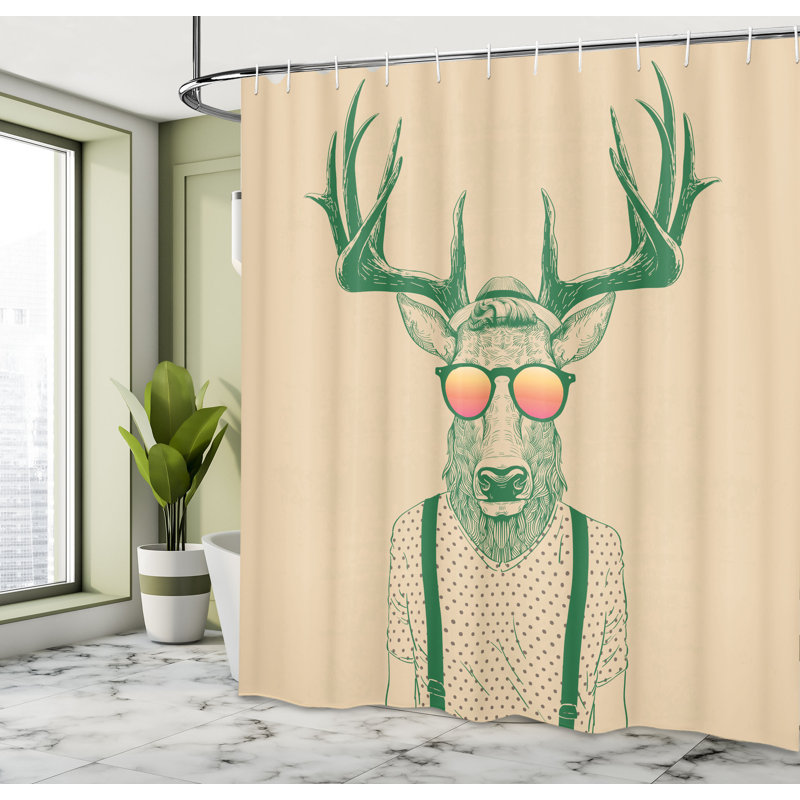 Shower Curtain with Hooks Included, Beige Green, 70"H x 69"W