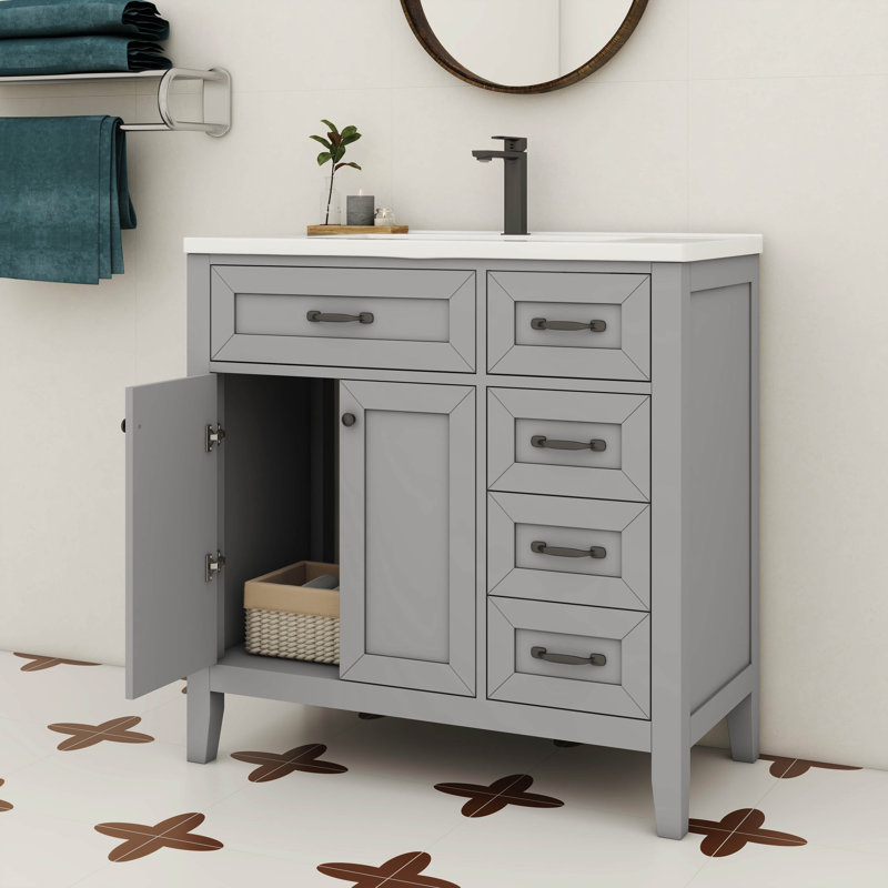 Armoire de salle de bain 36 po avec lavabo et tiroir 36 po, Gris