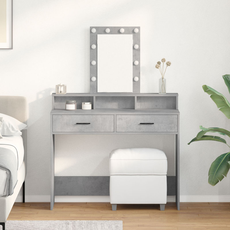Engineered Wood 100 X 41 X 140 Cm Mirror, Concrete Grey