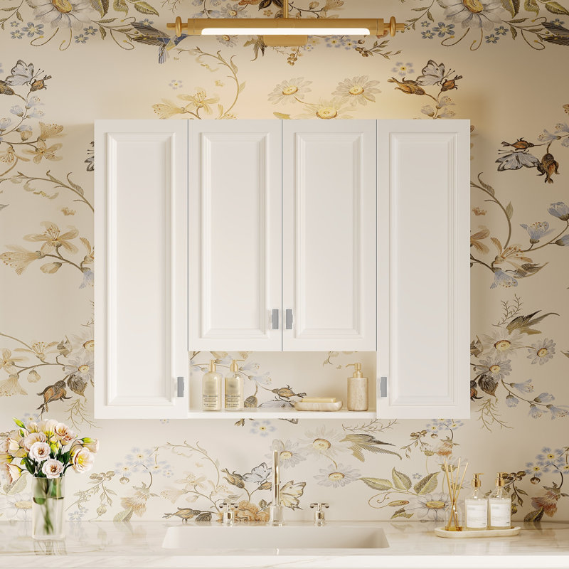 Armoire de salle de bain en bois 36 po, armoire à pharmacie avec 5 tablettes réglables et tablette ouverte