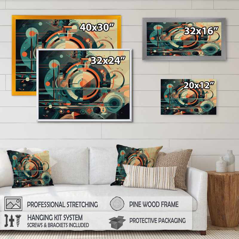 «Orange and Blue Abstracted Nostalgia I», impression sur toile, Cadre photo noir, H 12 po x l 20 po x P 1 po