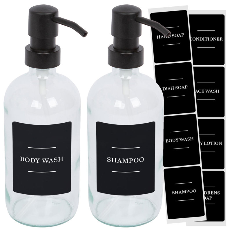 Glass Soap Dispensers with Labels - 500ml, Clear/Black
