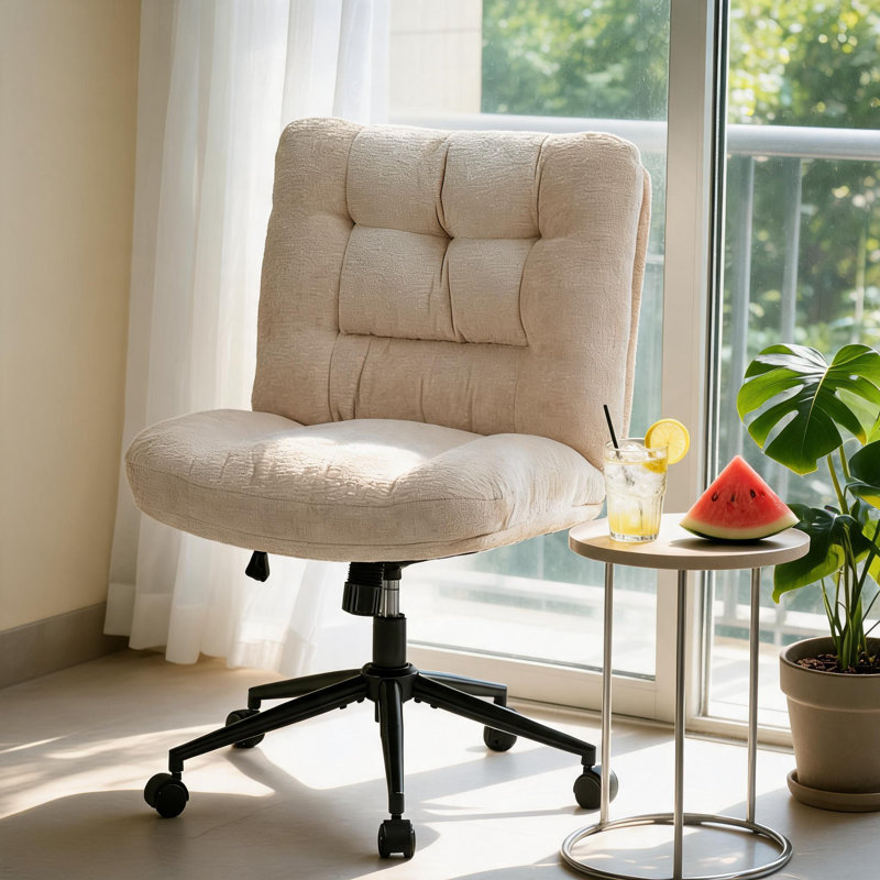 Upholstered Chenille Swivel Accent Chair, Beige