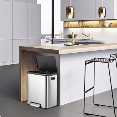 30 Liter (8 Gallon) Rectangular Hands-Free Dual Compartment Recycling Kitchen Step Trash Can