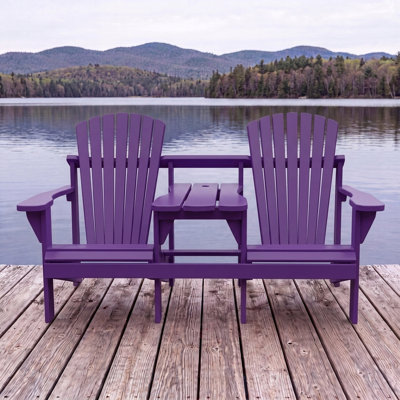 Double place Adirondack - Bois massif traité et pressé avec table intégrée et trou pour parasol 1-5 / 8 "