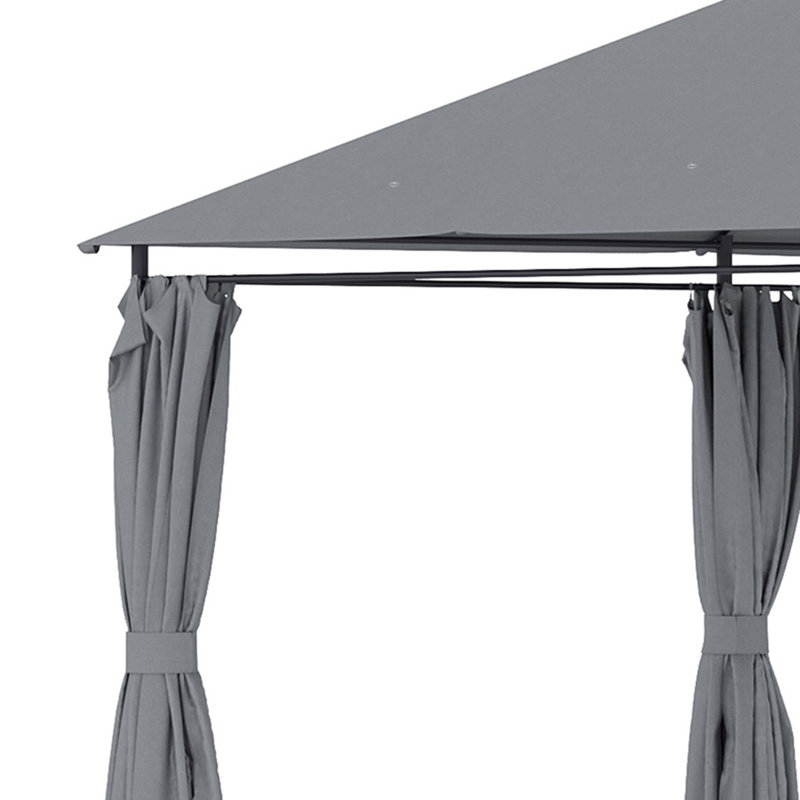 Gazebo de terrasse extérieure 3 m x 4 m avec structure en acier et rideaux, gris, Gris