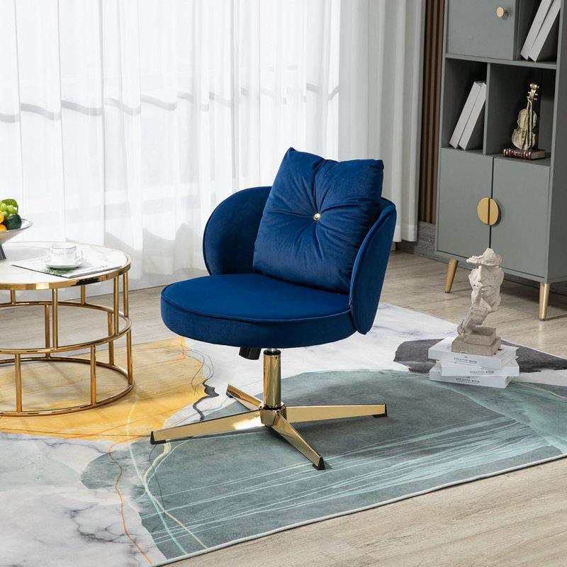 Chaise de bureau Geshia, Bleu marine, Or