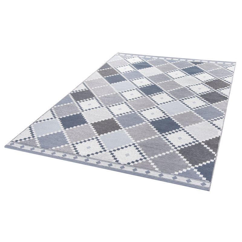 Collings Flatweave Rug in Blue/ Grey/ White, Rectangle 160 x 230cm