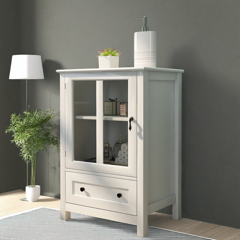 22" Bell-Handle Buffet Cabinet – Compact Glass Door Storage