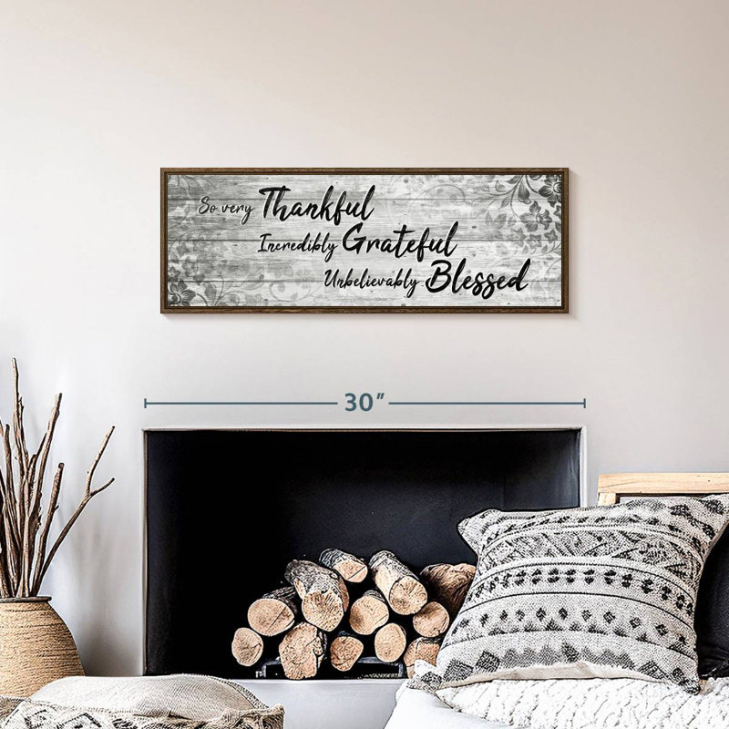 Plaque murale «Thankful Grateful Blessed IV», 28 po x 10 po, Cadre flottant noyer