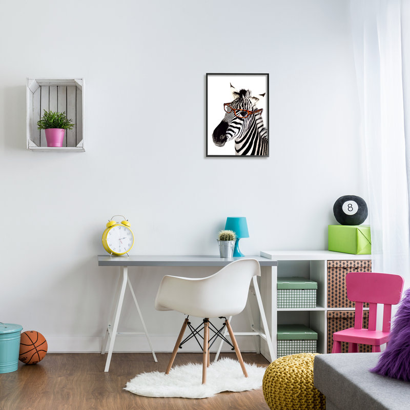 Zèbre portant des lunettes par Karen Smith, H 20 po x l 16 po x P 1,5 po, Giclée encadrée noir minuit