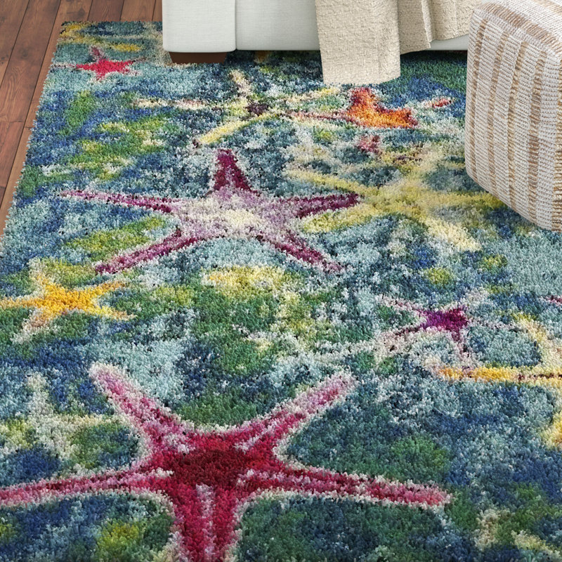 Tapis bleu marine à motif animalier Esposito, Rectangle 4 pi 1 po x 6 pi 1 po