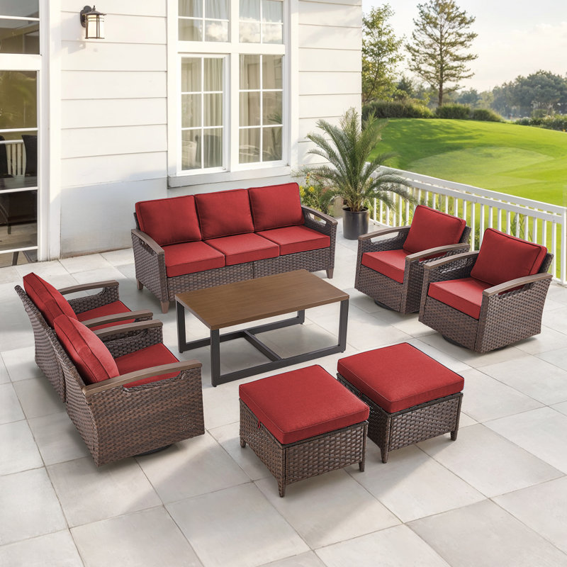 Arundel All-Weather Wicker Outdoor Patio Conversation Sets With Swivel Chair, Red