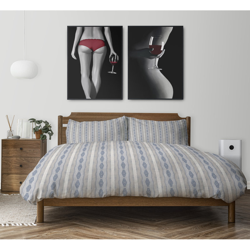 Polyester Twill Striped Duvet Cover, King Duvet Cover + 2 King Pillowcases