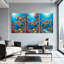 Animaux, tortue, corail, poisson, océan, vie colorée, ensemble de 3 impressions sur toile-1817716663