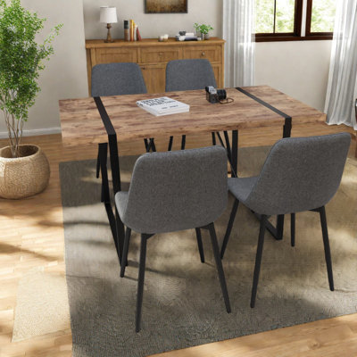 Modern Industrial Dining Table Sets With Durable Mdf Wood And Four Comfortable Chairs
