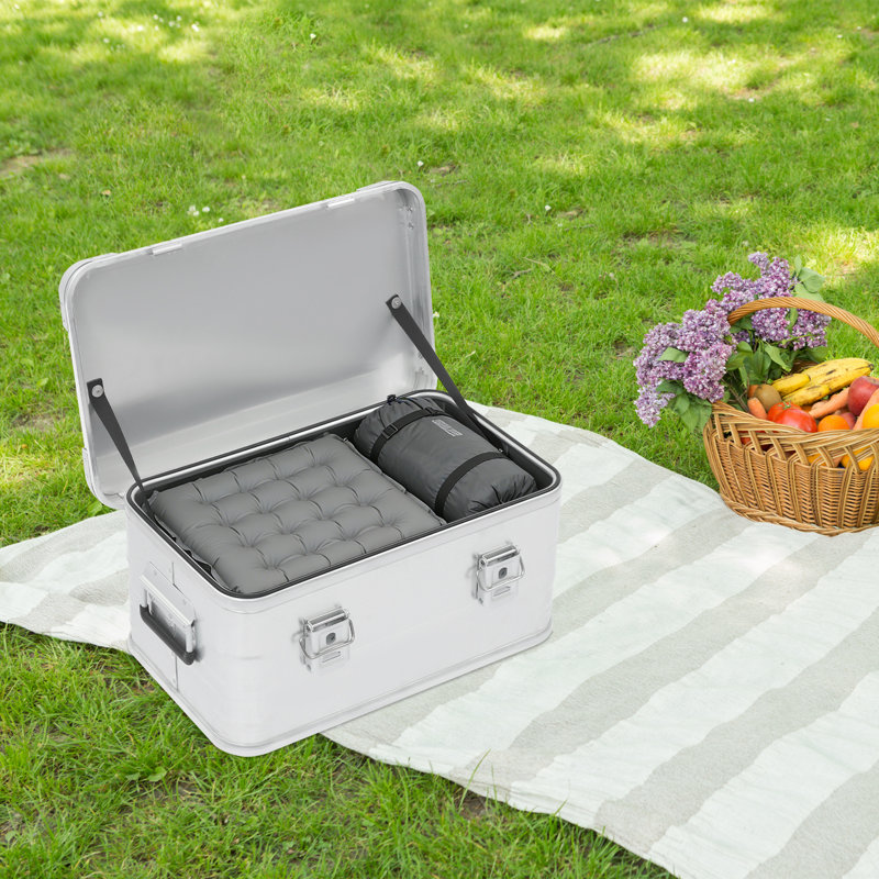 Boîte de rangement 30L pour boîte de rangement pour pique-nique en alliage d'aluminium avec couvercle, 31.7 Quarts, Silver