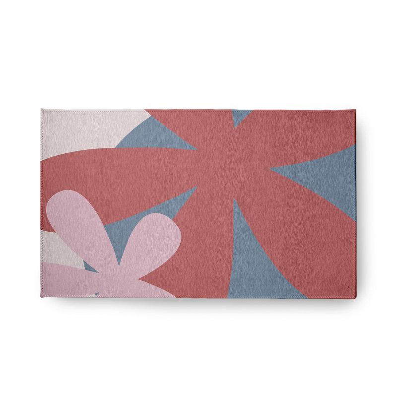 Tapis intérieur / extérieur rose / orange tissé à la machine Floral, Rectangle 1 pi 6 po x 2 pi 6 po
