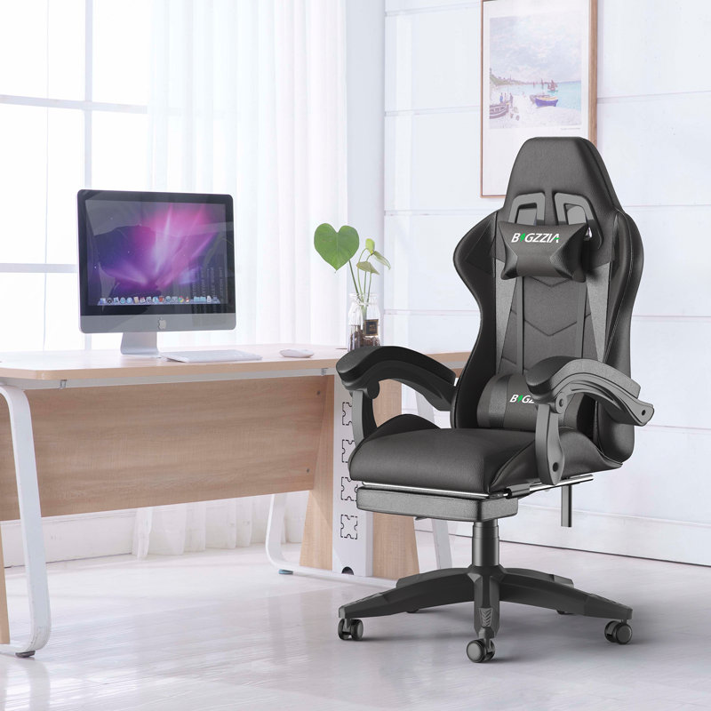 Reclining Game Chair With Footrest, Black