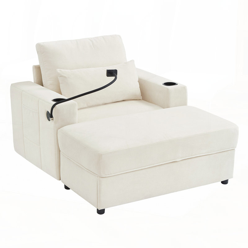 Versatile Convertible Sofa Chair with Ottoman and Storage for Small Spaces, Beige