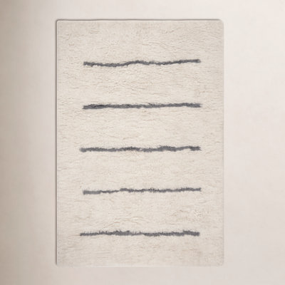 Mayer Ivory Gray Hand-Knotted Striped Wool Rug