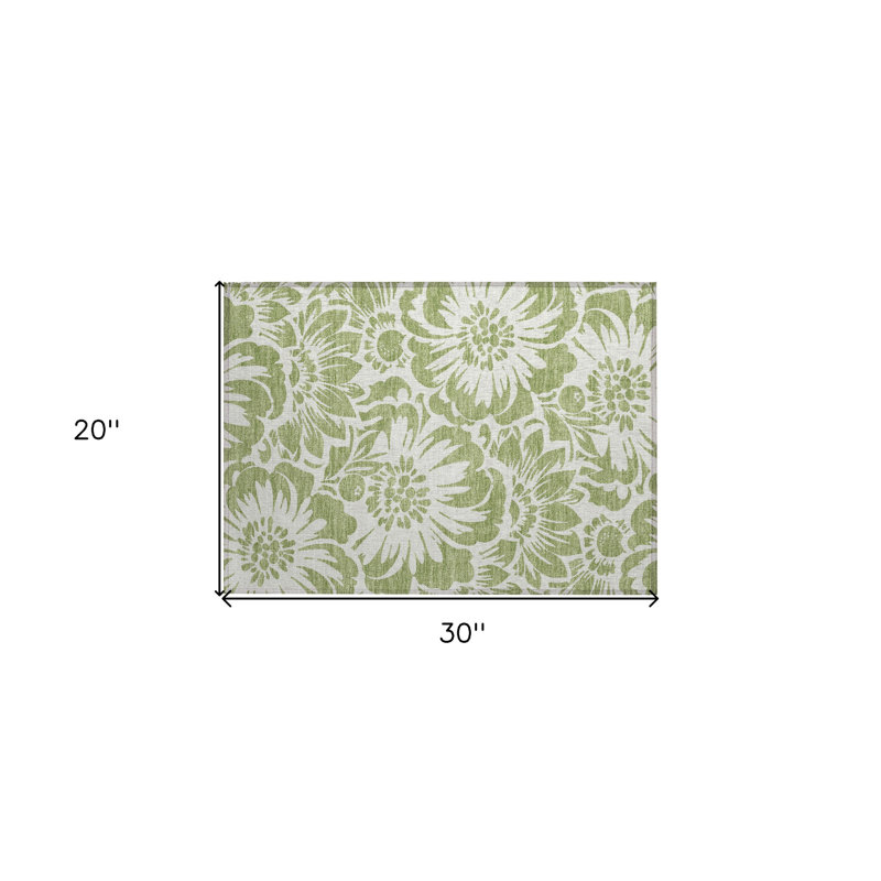 Tapis extérieur lavable antidérapant à motif floral vert et ivoire 2 pi x 3 pi