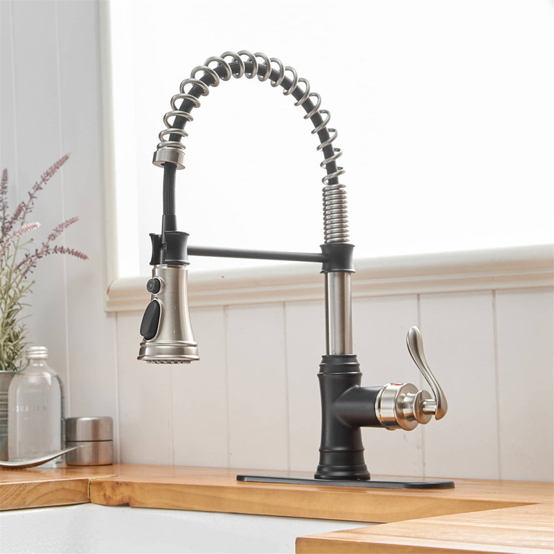 AWZTOO Pull Down Kitchen Faucet, Brushed Nickel/Matte Black