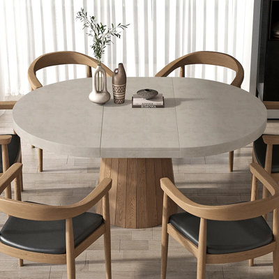 Tailings Oval 39"-55" Round Pedestal Dining Table Wood Extendable Dining Room Table for 4 to 6 Japandi Oval Kitchen Table