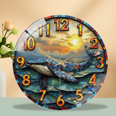 Horloge murale colorée baleine en mosaïque pour horloge murale 12 po