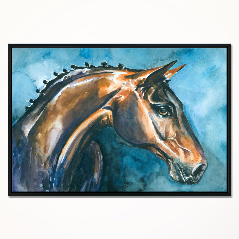 «Brown Horse», peinture, H 30 po x l 40 po x P 1,5 po, Cadre flottant
