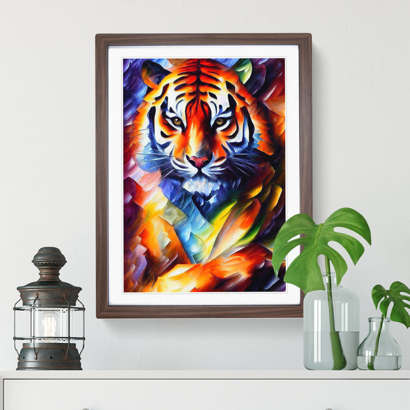 Tiger Portrait No.5 - Wall Art, 36cm H x 27cm W, Walnut Picture Frame
