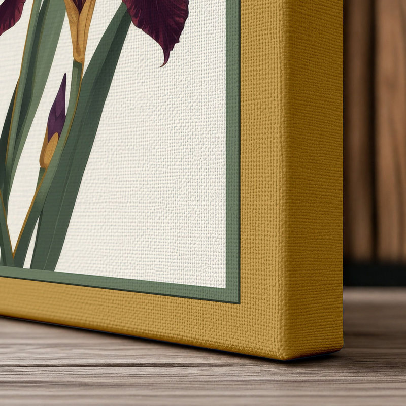 Purple Iris Study Botanical 1 Piece Wrapped Canvas Wall Art, 36x24 - 91.4 x 61.0 cm, Ochre Border