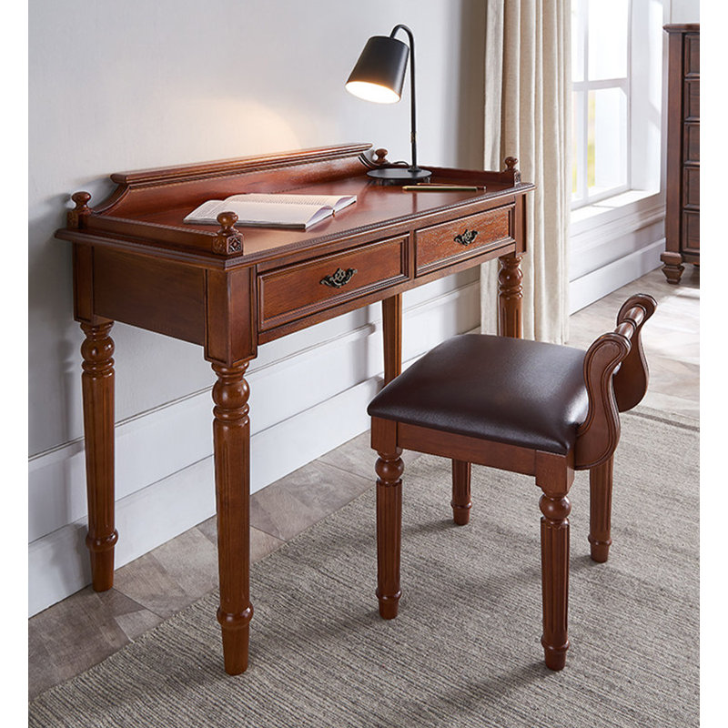 Bureau traditionnel en bois d'hévéa avec tiroirs, H 29,92 po x l 35,43 po x P 17,72 po