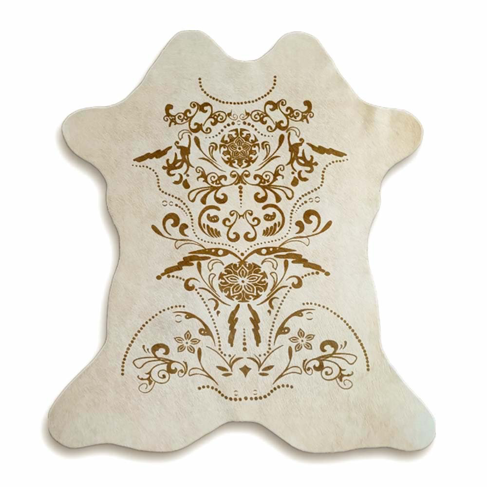 Dakota Fields Baroque Print Mini Cowhide Rug (Brown on Beige) | Wayfair