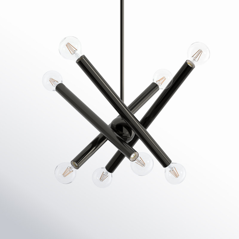 Ruven 8 - Light Modern Linear Chandelier, Black Chrome