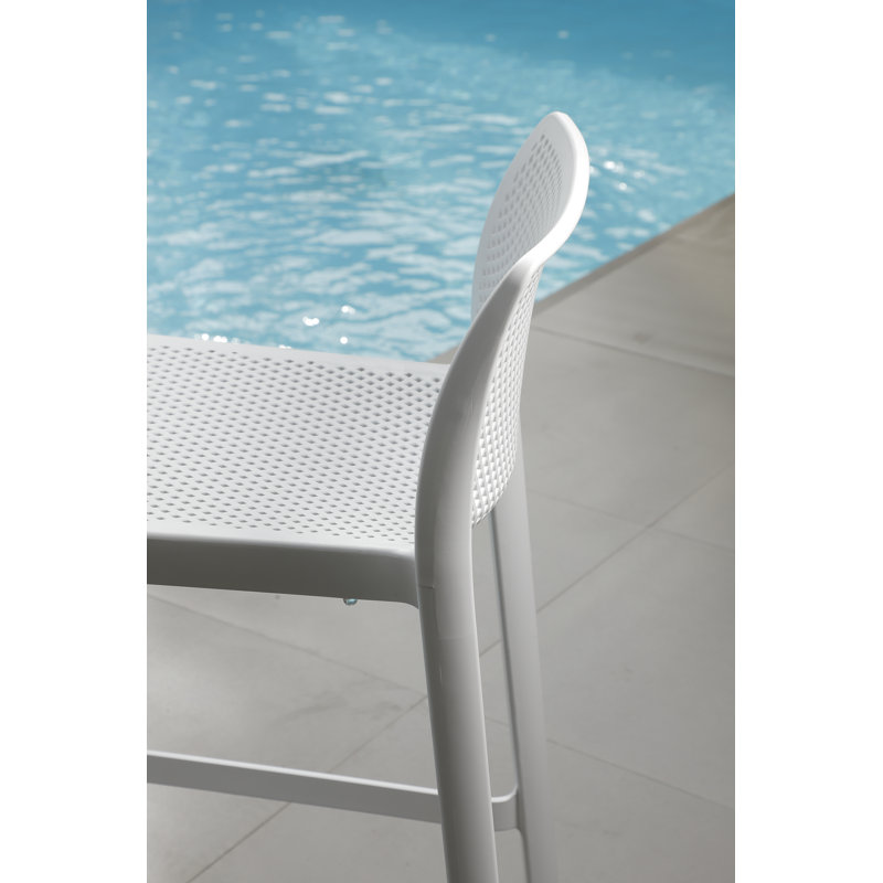 Commercial Grade Outdoor 29" Bar Stool — Set of 4, Perforated Netted Design, All-Weather Polypropylene, Stackable, No Assembly