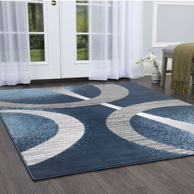 Tapis bleu / gris abstrait Simeon