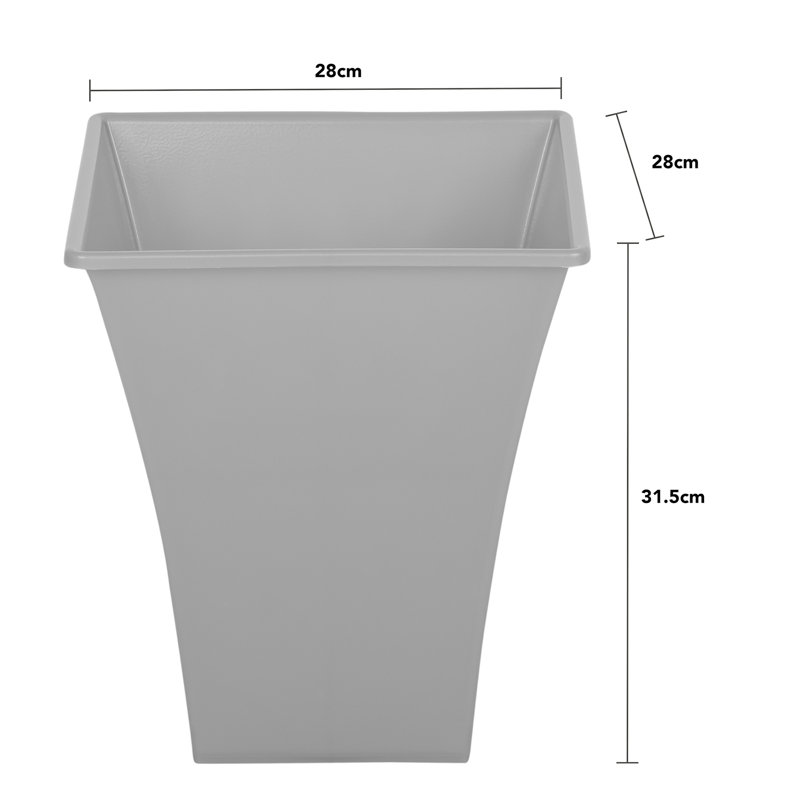 Wham Metallica Square Planters, 31.5cm H x 28cm W x 28cm D, Grey