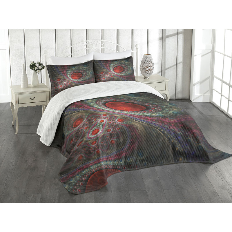 Ambesonne Pearls Bedspread Set Vintage Abstract Forms Multicolor, King Coverlet / Bedspread + 2 Standard Shams