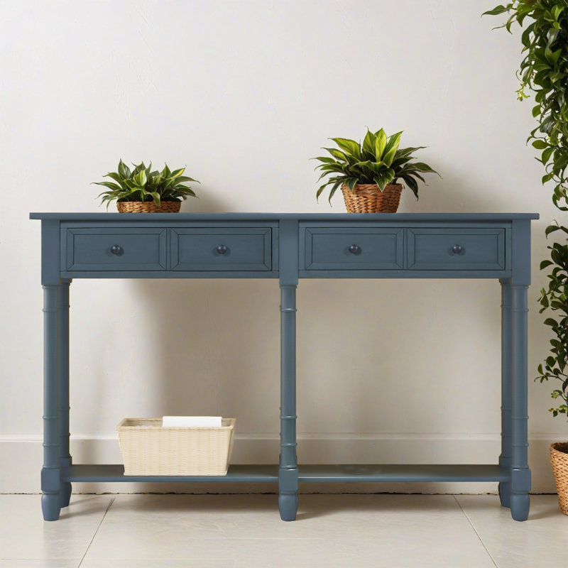 58.02" Console Table, Minimalist Entryway Table with 2 Drawers, Sofa Table with Bottom Shelf for Living Room, Hallway