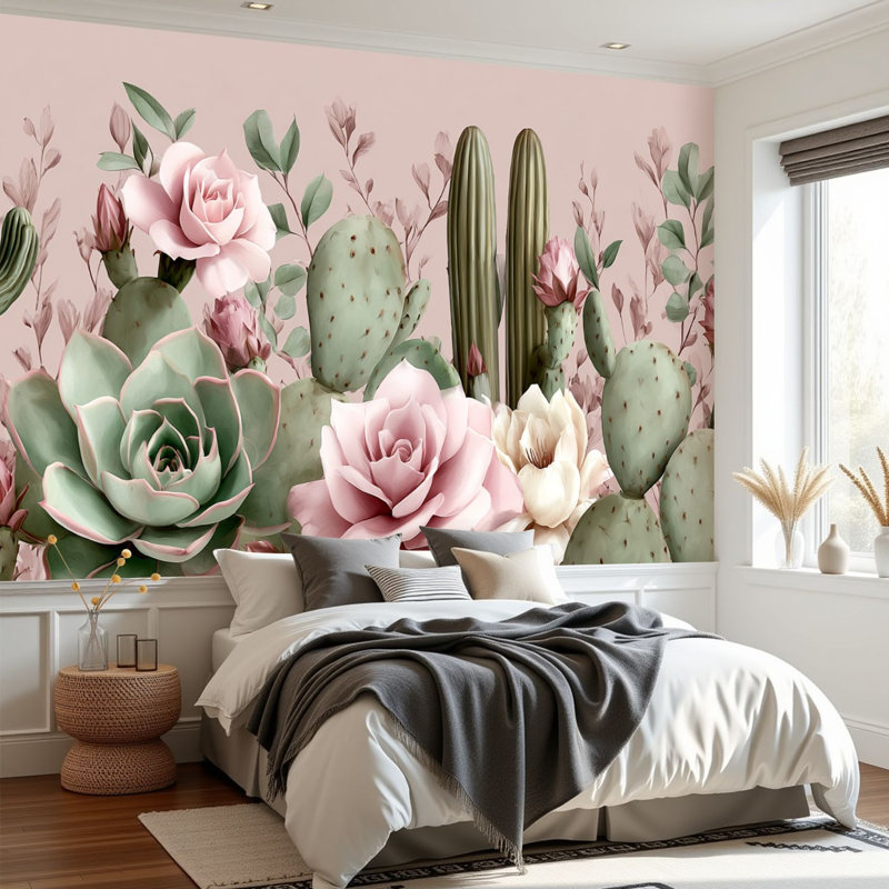Papier peint adhésif à motif floral Boho Desert Florals, L 96 po x l 69 po